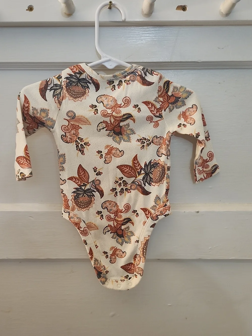 Long-Sleeve Baby One-Piece in Cream with Autumn Floral Print